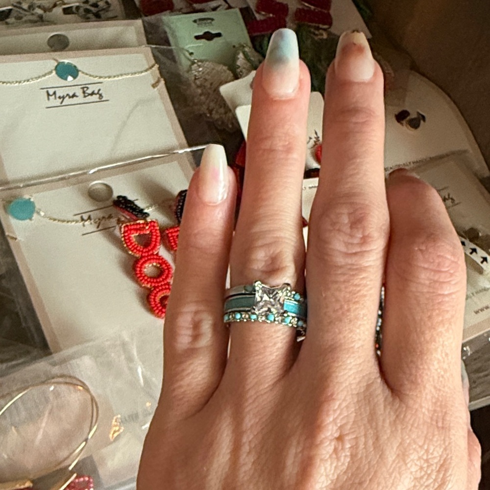 Silver and Blue Ring Set